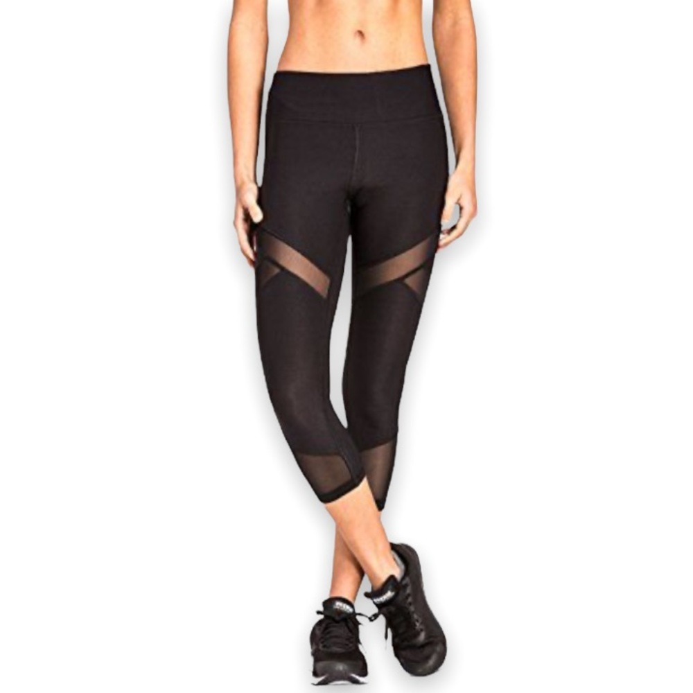 RBX Women's Black Activewear Capri Mesh Insert Workout Black Leggings Size M